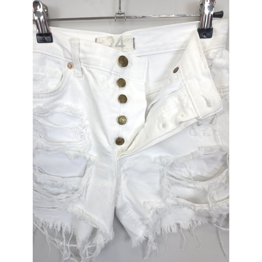 We The Free Button Fly Jean Shorts Ripped Frayed Mid Rise Women 24 White Denim - Picture 7 of 14